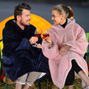 Толстовка плед с капюшоном HUGGLE HOODIE BLANKET большое теплое худи для дома синего цвета (212)