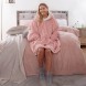 Толстовка плед с капюшоном HUGGLE HOODIE BLANKET большое теплое худи для дома светло-розового цвета (212)