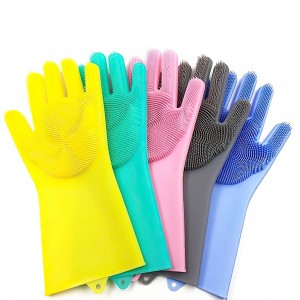 Силиконовые перчатки для мытья посуды с мочалкой Magic Silicone Gloves с ворсом цвета в ассортименте