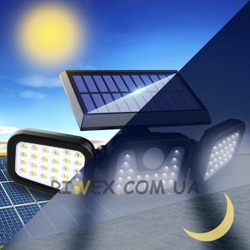 Потрійний вуличний ліхтар на сонячній батареї з датчиком день-ніч Split Solar Wall Lamp JY1725А 