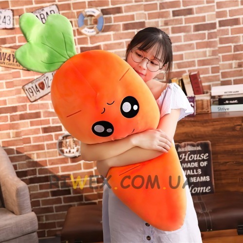 Мягкая плюшевая игрушка Морковка 60 см подушка зелёного цвета (212)