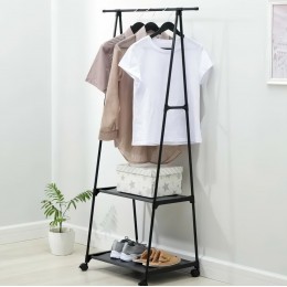 Підлогова пересувна вішалка для одягу The New Coat Rack стійка з поличками на коліщатках чорний (N-6)