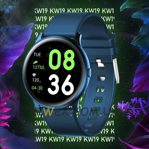 Наручные смарт часы KingWear KW19 синего цвета с измерением давления, фитнес браслет (259)