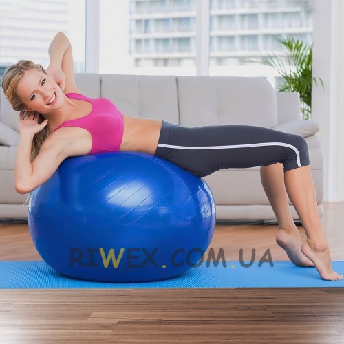 М'яч для фітнесу та йоги фітбол 75 см Yoga Ball велика куля для вагітних Синій