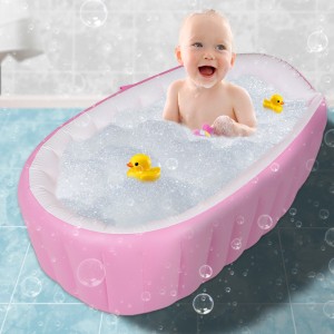 Надувная детская ванночка для купания с подушкой Intime Baby Bath розовая