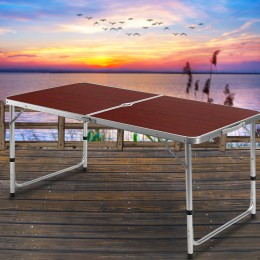 Туристичний розкладний стіл для пікніка (без стільчиків), складається в валізу коричневого кольору