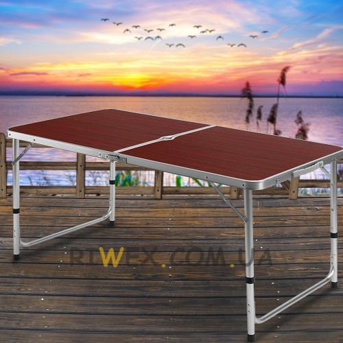 Туристичний розкладний стіл для пікніка (без стільчиків), складається в валізу коричневого кольору