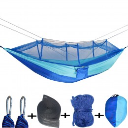 Туристический подвесной гамак с москитной сеткой синего цвета 263 х 135 см