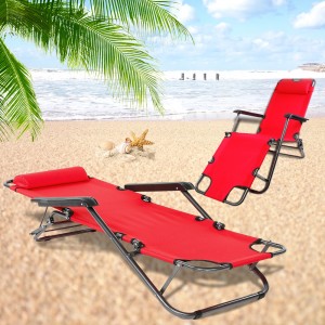 Раскладное пляжное кресло, шезлонг с подлокотниками, лежак с подушкой красного цвета Раскладное пляжное кресло, шезлонг с подлокотниками, лежак с подушкой красного цвета