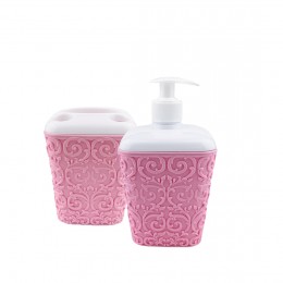 Набор аксессуаров для ванной Ажур дозатор для мыла и стакан, Розовый (2339)