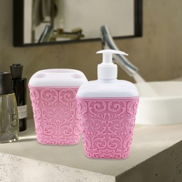 Набор аксессуаров для ванной Ажур дозатор для мыла и стакан, Розовый (2339)