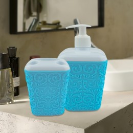 Набор аксессуаров для ванной Ажур дозатор для мыла и стакан, Голубой (2339)
