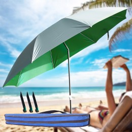 Зонт складной с наклоном для рыбалки и пляжа с чехлом и колышками 2 м по дуге, Зеленый