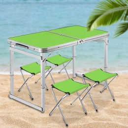 Усиленный раскладной стол чемодан для пикника со стульями, Зеленый