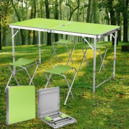 Туристичний розкладний стіл для пікніка з 4 стільцями, складається в валізу Зелений