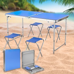Туристичний розкладний стіл для пікніка з 4 стільцями, складається в валізу Синій