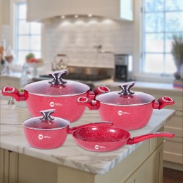 Набор посуды со сковородой круглый Гранит НК-314 7 предметов, Красный (4389/1)