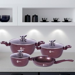 Набор посуды со сковородой круглый Гранит НК-314 7 предметов, Бордовый (4389/1)