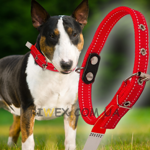 Ошейник капроновый для собак №134 двойной 30 мм - длина 57 см, Красный (2021)