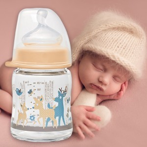 Бутылка стеклянная (Д) для кормления NIP Actiflex M с широкой горловиной + соска с широким горлышком, 120 мл (TK)