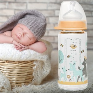 Пляшка скляна (Д) для годування NIP 35064 Actiflex M з широкою горловиною + соска з широкою шийкою, 240 мл (TK)