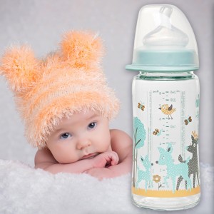 Бутылка стеклянная (Х) для кормления NIP 35063 Actiflex M с широкой горловиной + соска с широким горлышком, 240 мл (TK)