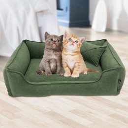 Лежак для собак и котов Mamo Pets Premium c ручкой для переноски, подушечкой и съемным чехлом XS 50x40 (40x30), Зеленый