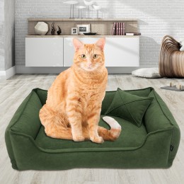 Лежак для собак и котов Mamo Pets Premium c ручкой для переноски, подушечкой и съемным чехлом S 60x45 (50x35), Зеленый