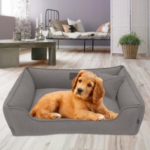 Лежак для собак и котов Mamo Pets Premium c ручкой для переноски, подушечкой и съемным чехлом XS 50x40 (40x30), Темно-серая