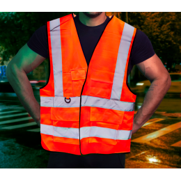 Светоотражающий сигнальный жилет с карманами оранжевый (вес 160 грамм)