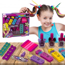 Набір дитячої декоративної косметики для волосся та нігтів (4 крейди для волосся, гумки, 3 лаки, 2 роздільники, пилка) (IGR24)
