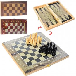 Набір настільних ігор 3 в 1 шахи, шашки, нарди дерев'яні 28ACD, кольори в асортименті (IGR24)