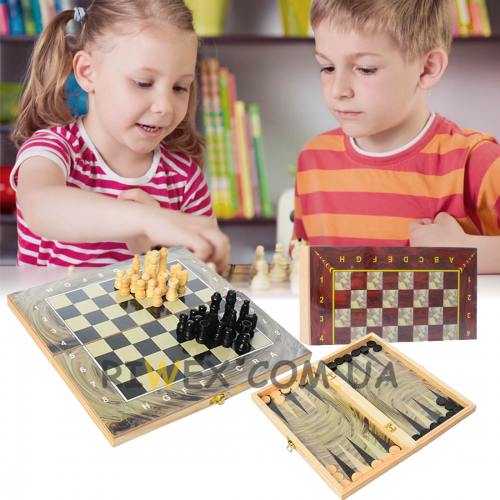 Набор настольных игр 3 в 1 шахматы, шашки, нарды деревянные 28ACD, цвета в асортименте (IGR24)