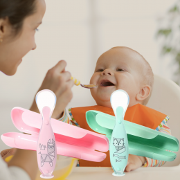 Ложечка м'яка силіконова BabyOno 1461/01 з присоскою в футлярі, Рожевий/ М'ятний (SB)