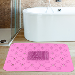 Масажний несковзний килимок для душу, щітка для стоп Massage Bath mat Рожевий (205)