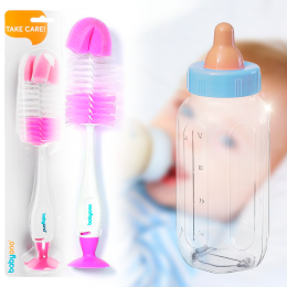 Ершик для чистки детских бутылок с присоской BabyOno, розовый 728/03 (SB)