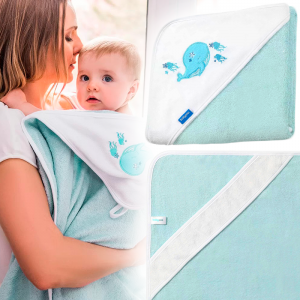 Дитячий бамбуковий рушник з капюшоном 85x85 см (блакитний, кит) BabyOno 343/05 (SB)
