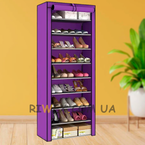 Каркасный складной тканевый шкаф для одежды и обуви с пылезащитой на 30 пар обуви 9 полочек Shoe Cabinet Shoe Rack YQF-1190 Фиолетовый (NM-4)