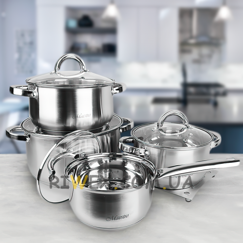 Набор посуды из нержавеющей стали (9 предметов) MR-2021 Maestro (235)