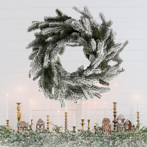 Різдвяний хвойний вінок Ковалевський засніжений литий, діаметр 45 см
