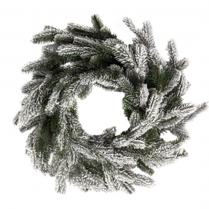 Різдвяний хвойний вінок Ковалевський засніжений литий, діаметр 45 см