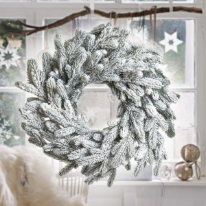 Різдвяний хвойний вінок Віденський засніжений литий, діаметр 45 см