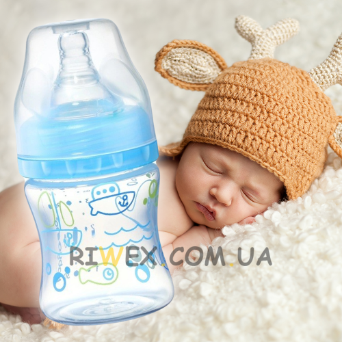 Бутылочка антиколиковая Babyono 402/02 с широким горлом, 0+ мес., 120 мл, голубой (SB)