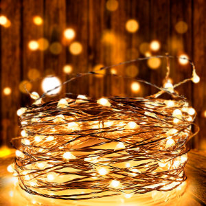Новогодняя комнатная гирлянда на батарейках Xmas "Роса" (длина 10 м, теплое освещение)