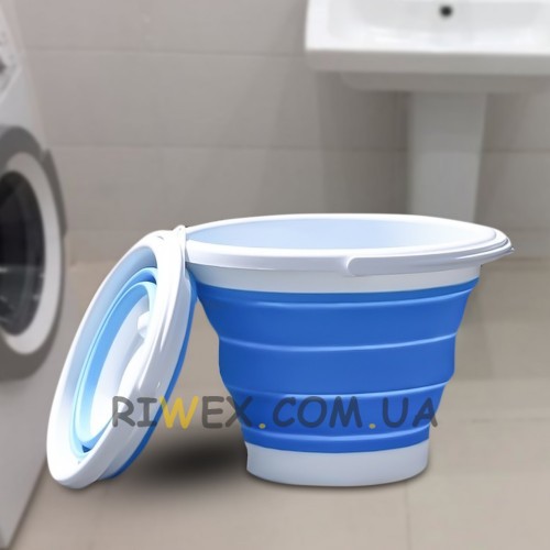 Силиконовое туристическое ведро Collapsible bucket складное 10 л, Голубое