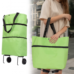 Складна жіноча хозяйська сумка-валіза на колесах для покупок, Салатова (219)