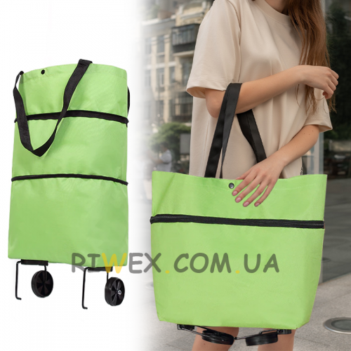 Складная женская хозяйская сумка-чемодан на колесах для покупок, Салатовая
