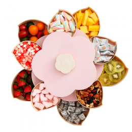 Двухъярусная тарелка-органайзер для закусок, сладостей и фруктов Розовый (10 секций)