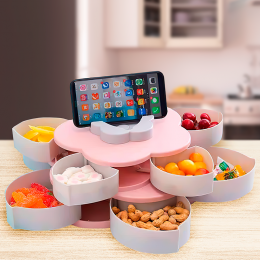 Двухъярусная тарелка-органайзер для закусок, сладостей и фруктов Розовый (10 секций)