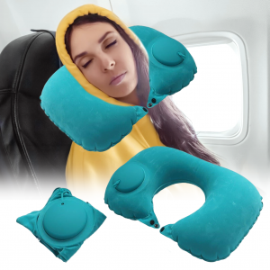 Надувная дорожная подушка ROMIX, для шеи, со встроенной помпой (205)